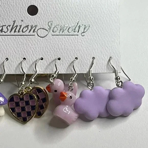 Fashion Jewelry 5 pair Purple Novelty Earrings - Picture 3 of 6